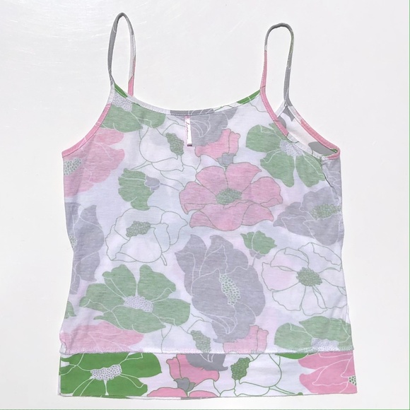 Linea Faux Wrap Top women M sleeveless Spaghetti Strap Floral white pink green - Picture 9 of 13